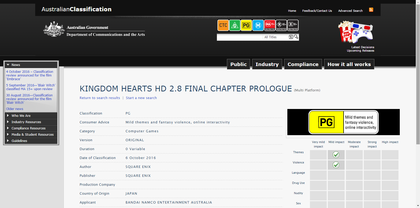 Possible Online Interactivity In Kingdom Hearts Hd 2 8 Final Chapter Prologue Reported By Official Australian Classification Rating Kingdom Hearts News Kh13 For Kingdom Hearts